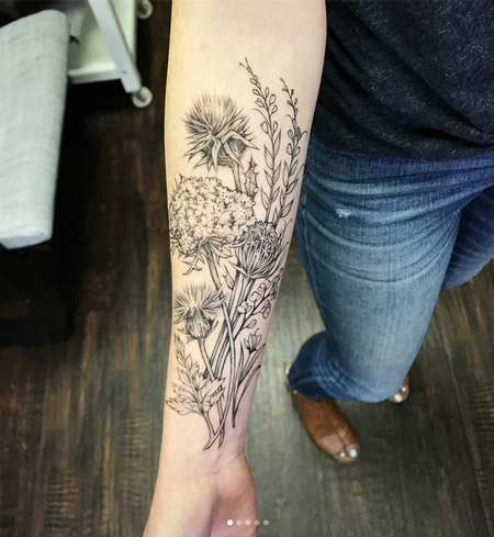 Tattoos - Thistles and Wildflowers on Forearm- Instagram @MichaelBalesArt - 129798